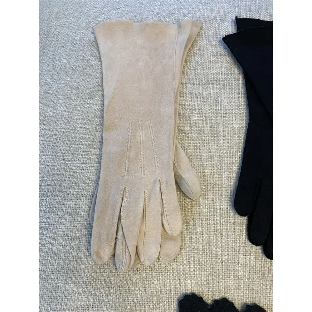 Lot of 5 Vintage Leather Cloth Dress Gloves Embroidered MCM S/M